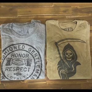 Two Omertà t shirts size large and patch